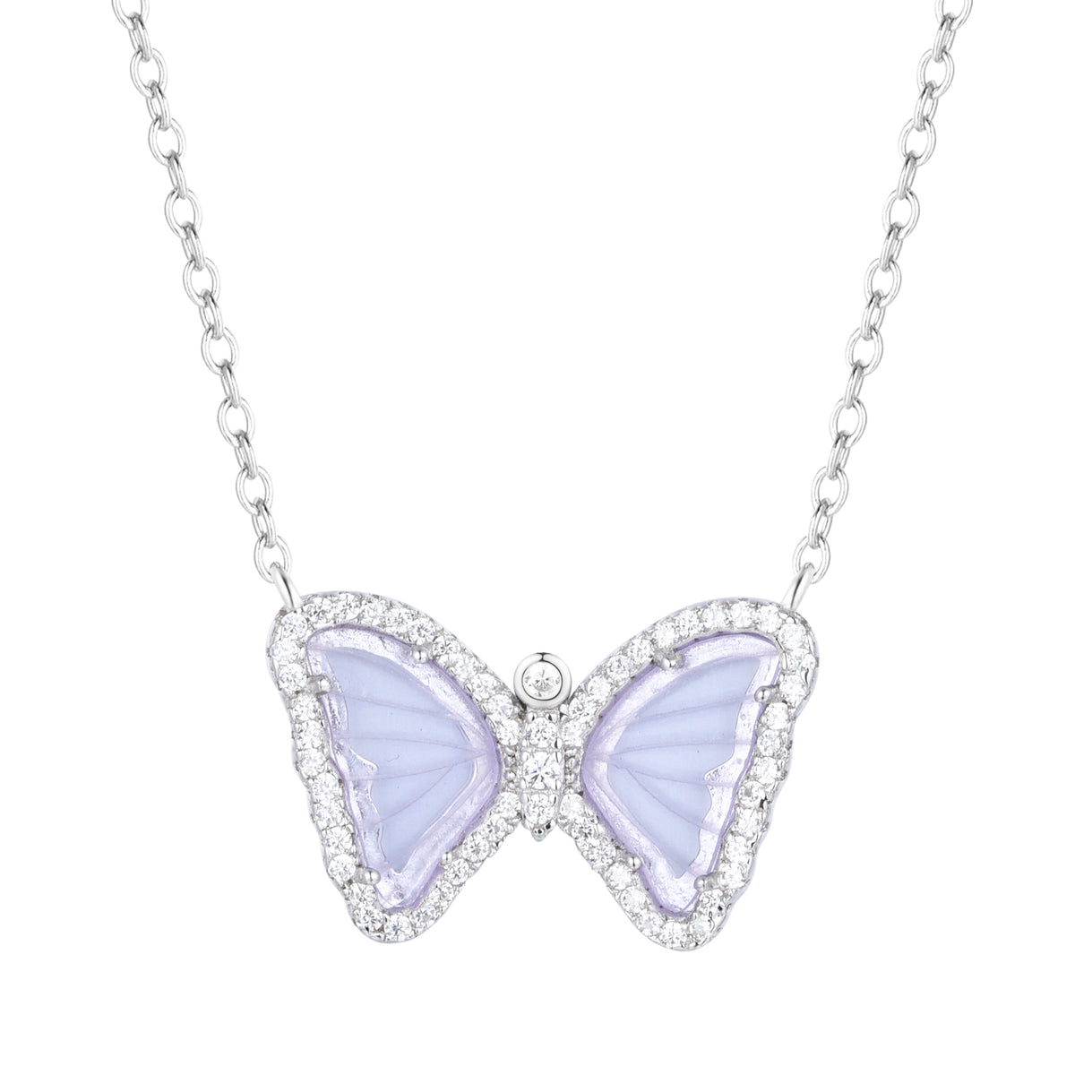 mini butterfly necklace in light lavender silver