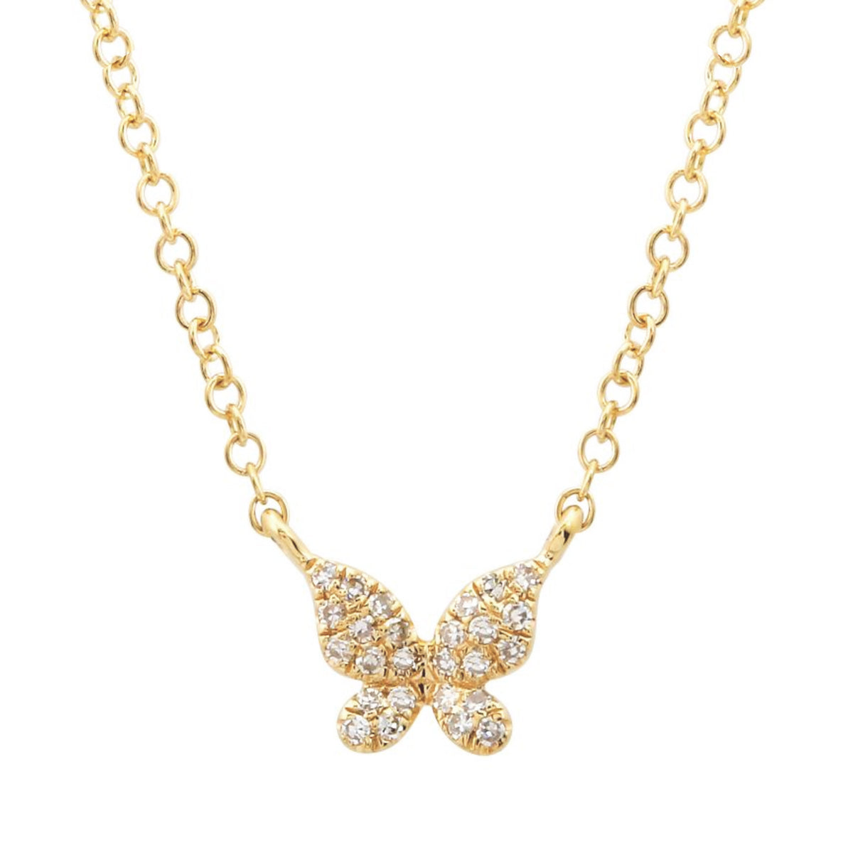 mini butterfly necklace with diamonds in 14k gold