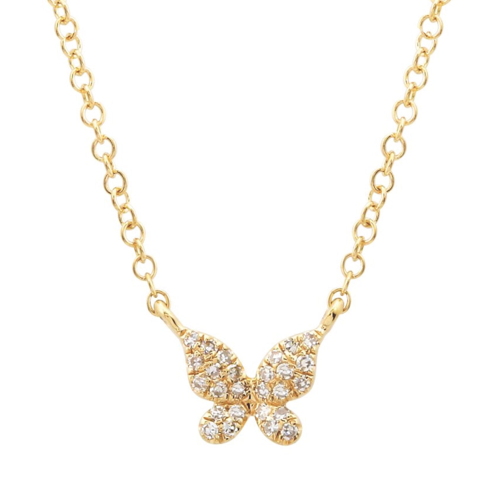 mini butterfly necklace with diamonds in 14k gold