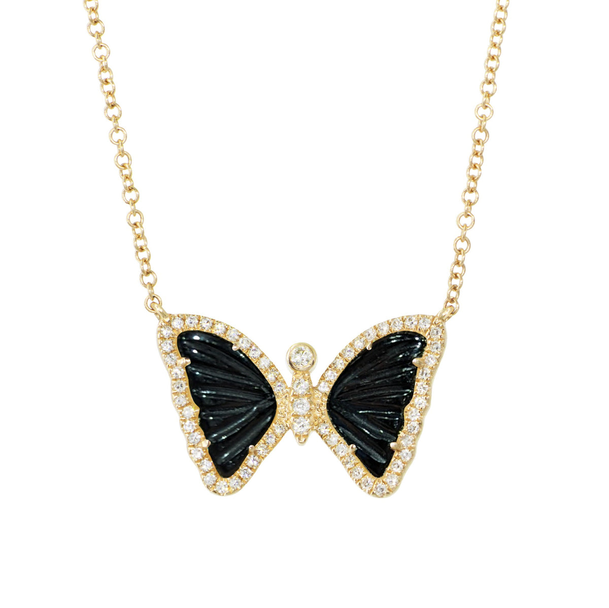 mini butterfly necklace with diamonds with black onyx