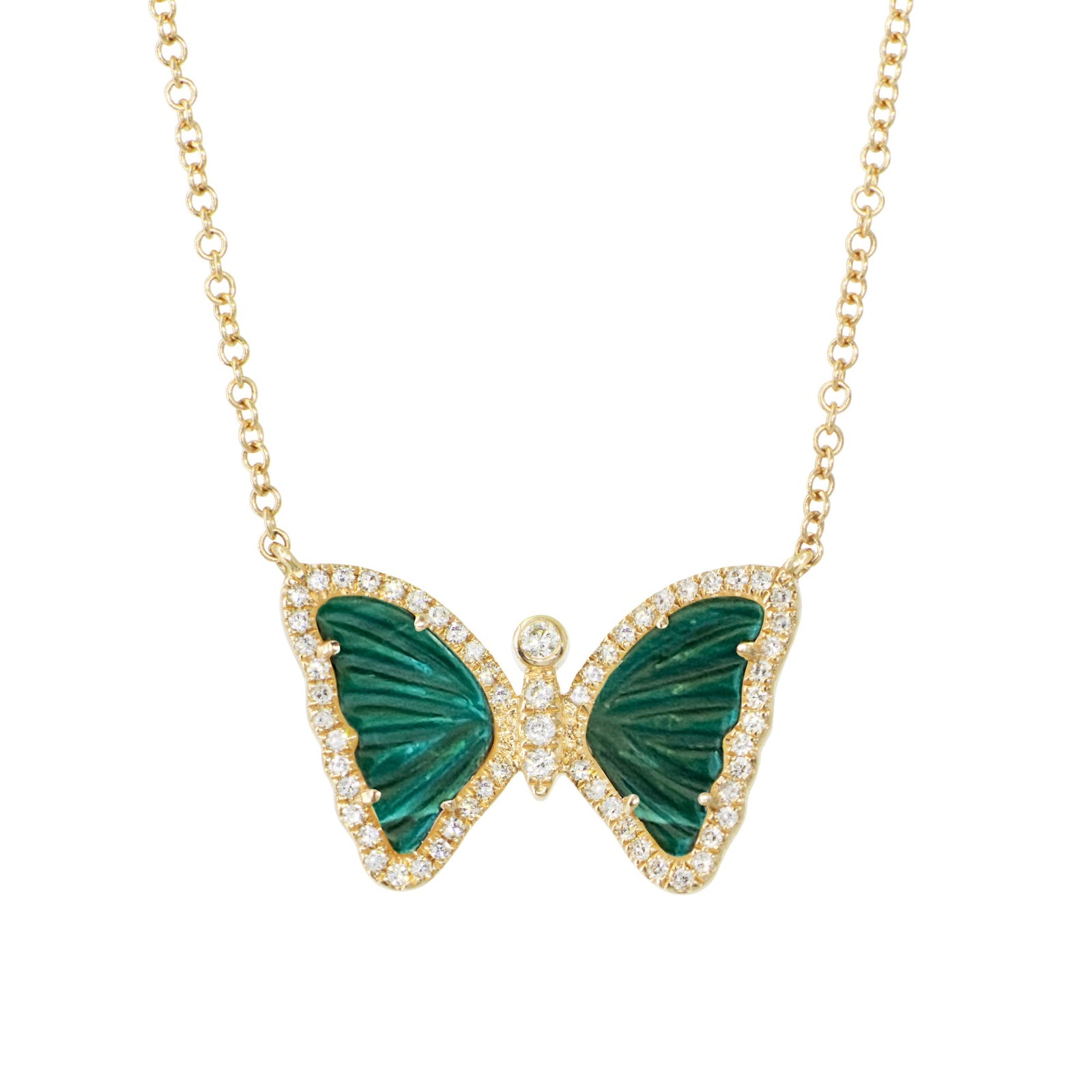 mini chrysocolla butterfly necklace with diamonds
