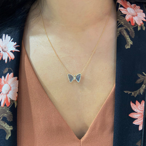 Mini London Blue Topaz Butterfly Necklace with Diamonds