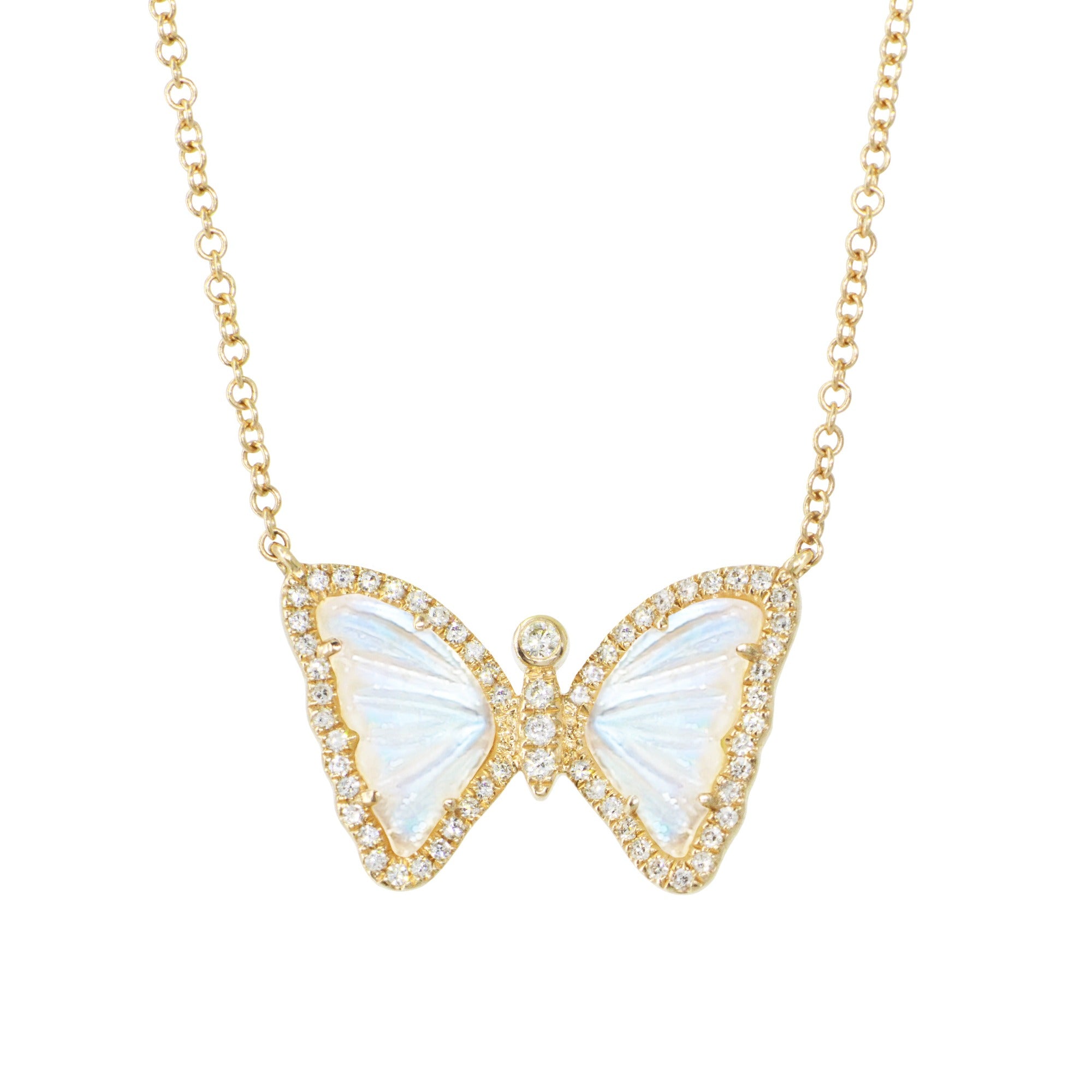 mini butterfly necklace with diamonds in moonstone