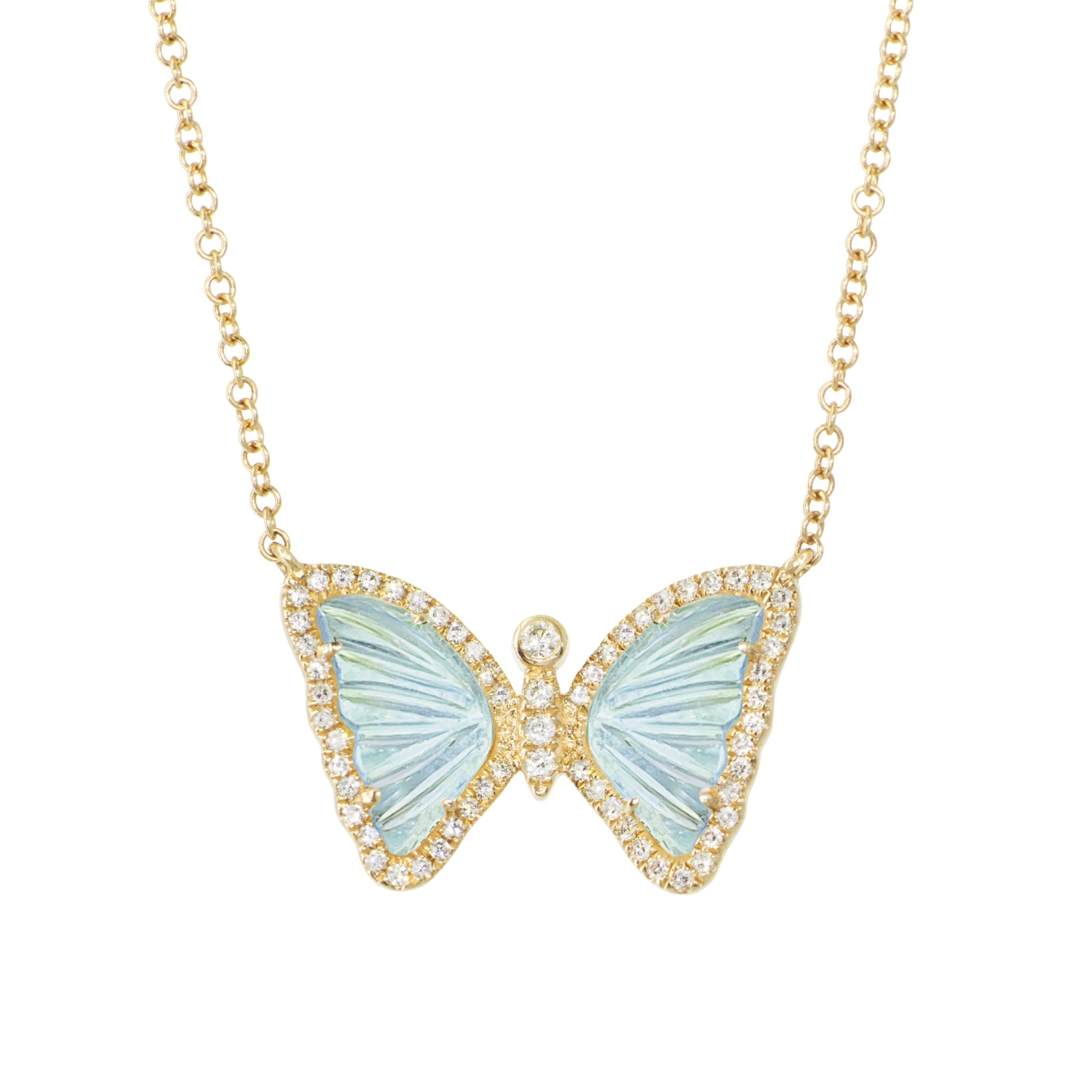 Mini Swiss Blue Topaz Butterfly Necklace with Diamonds