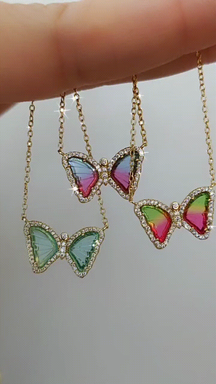 Mini Butterfly Necklace in Aqua Green