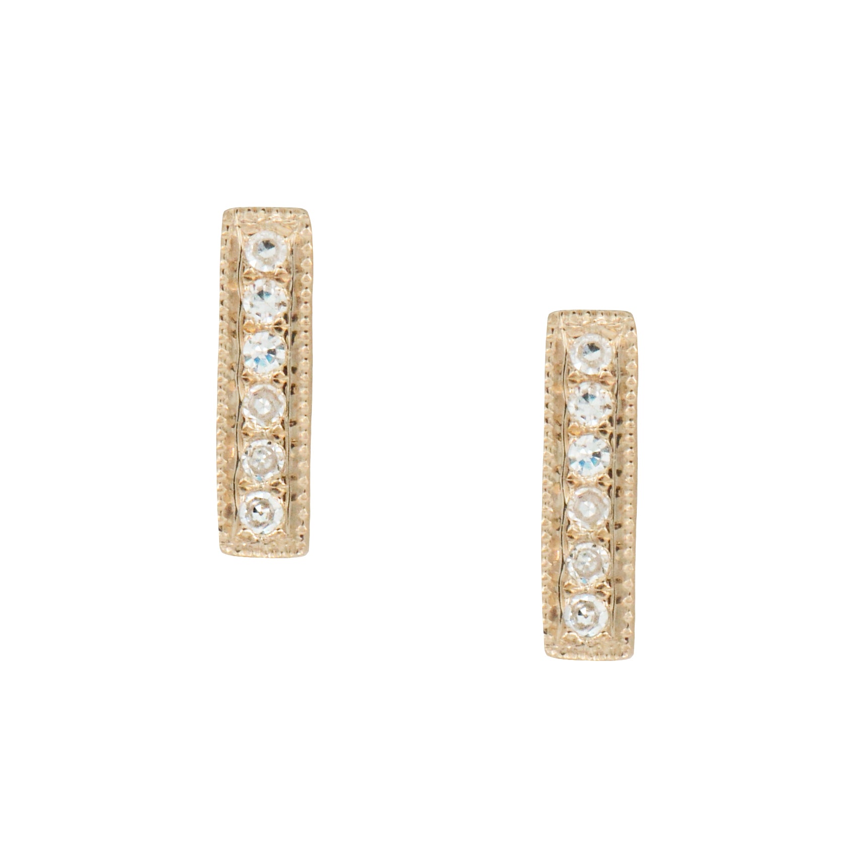 Mini Diamond Bar Stud Earrings in 14k Yellow Gold
