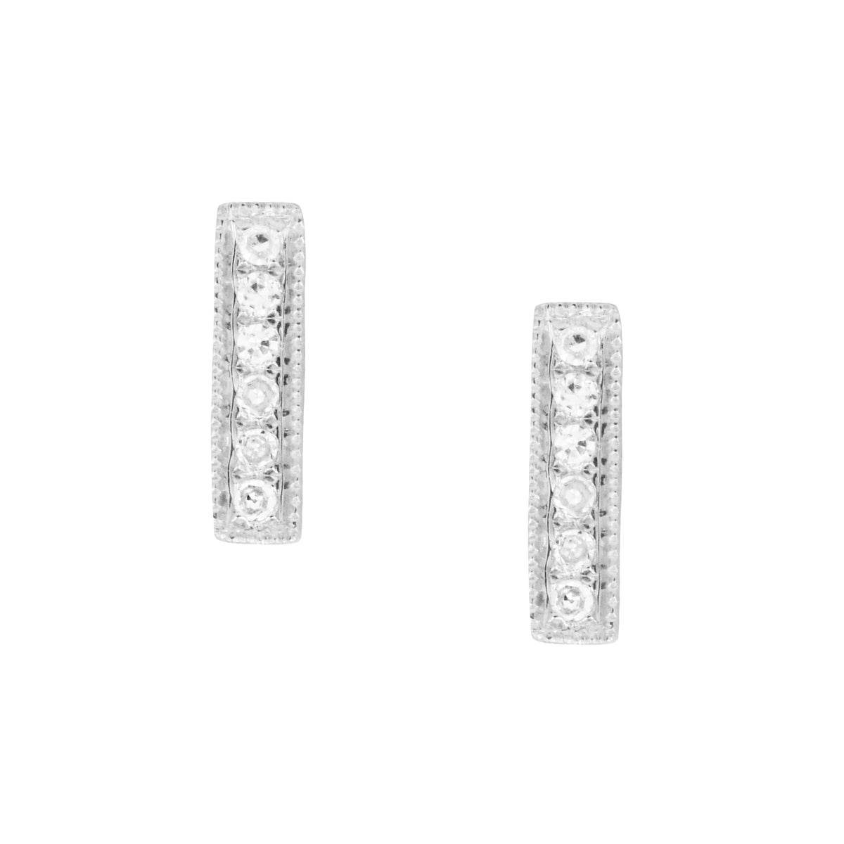 Mini Diamond Bar Stud Earrings in 14k White Gold