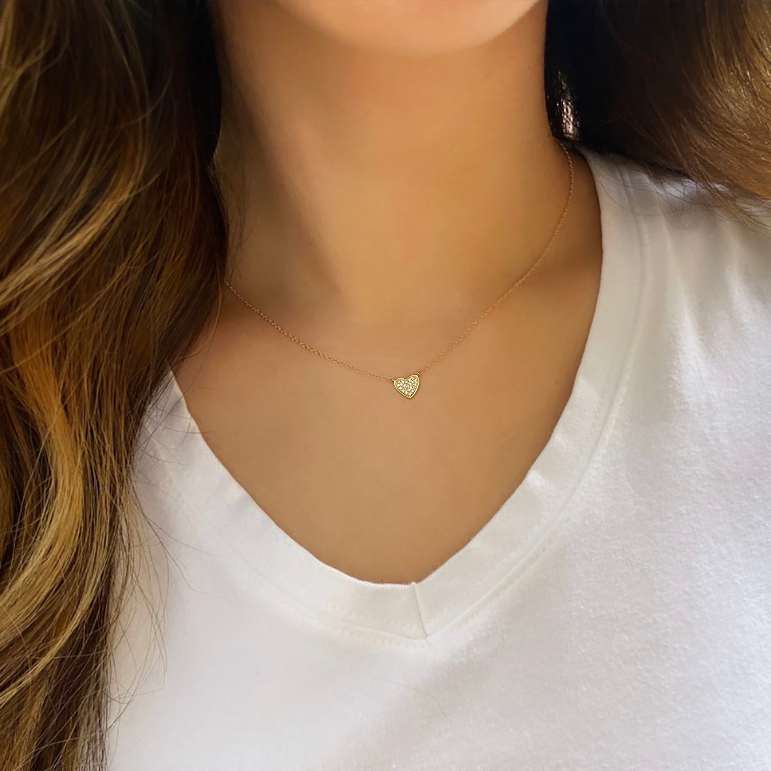 Mini Diamond Heart Necklace in 14k Gold