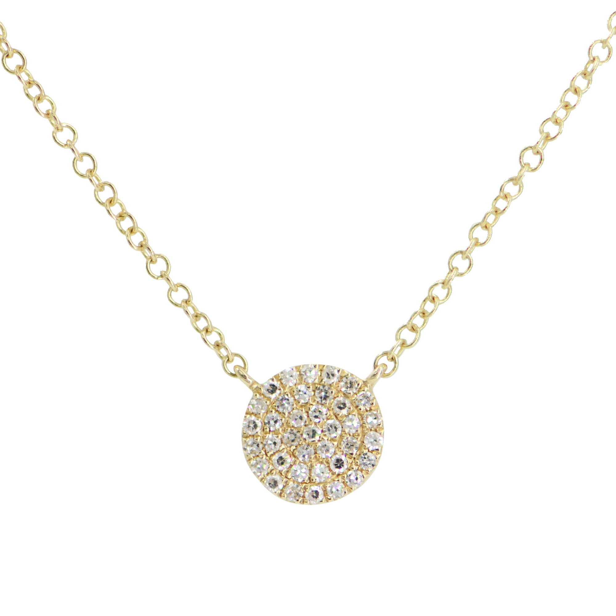 Mini Diamond Pave Disk Necklace in 14k Yellow Gold