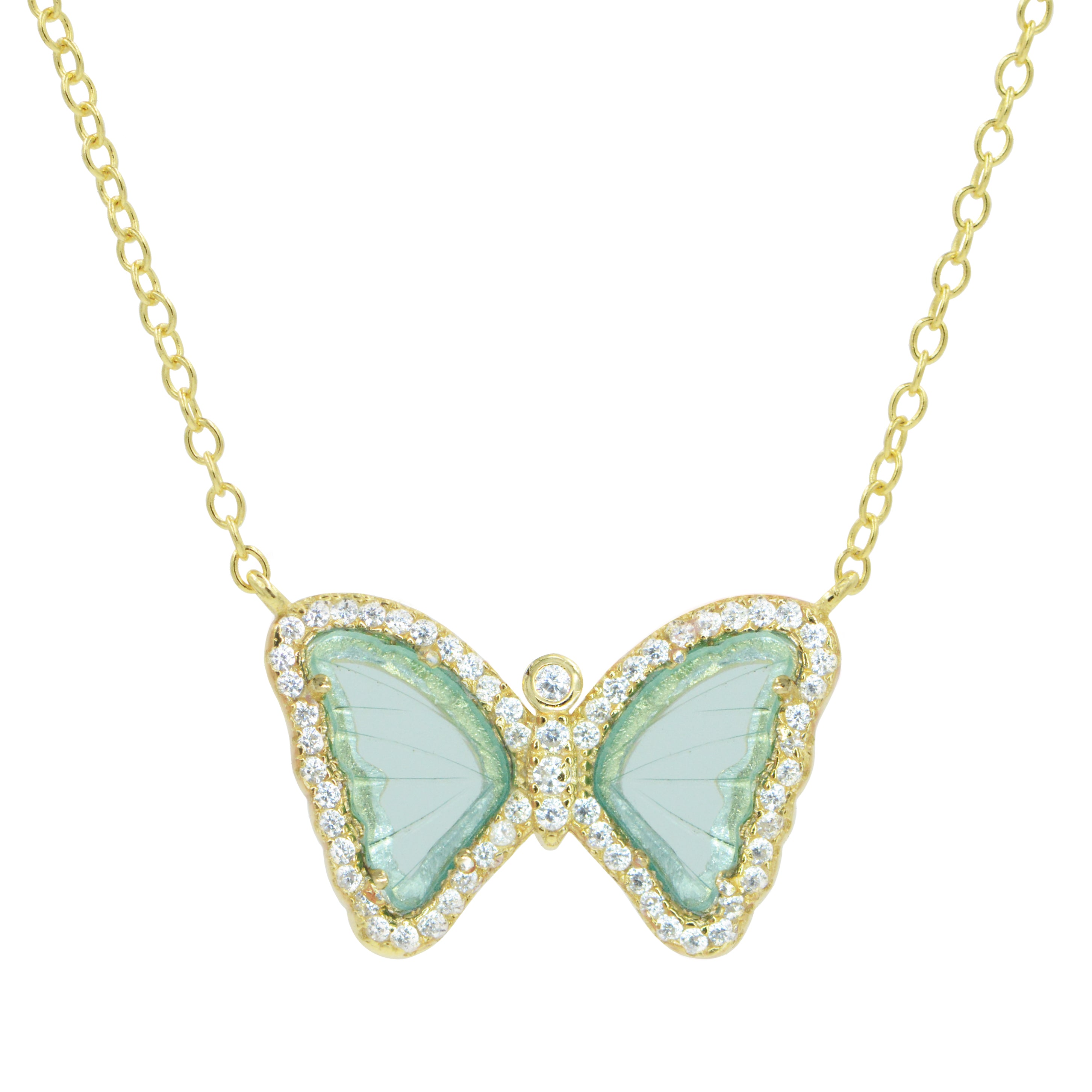 Mini Butterfly Necklace in Aqua Green