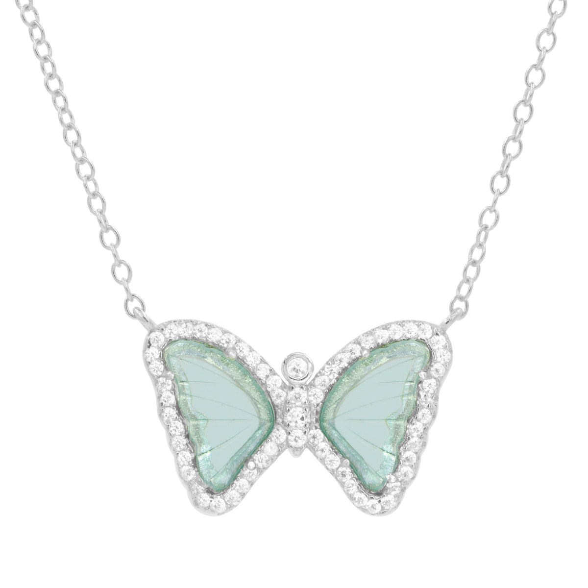 Mini Butterfly Necklace in Aqua Green