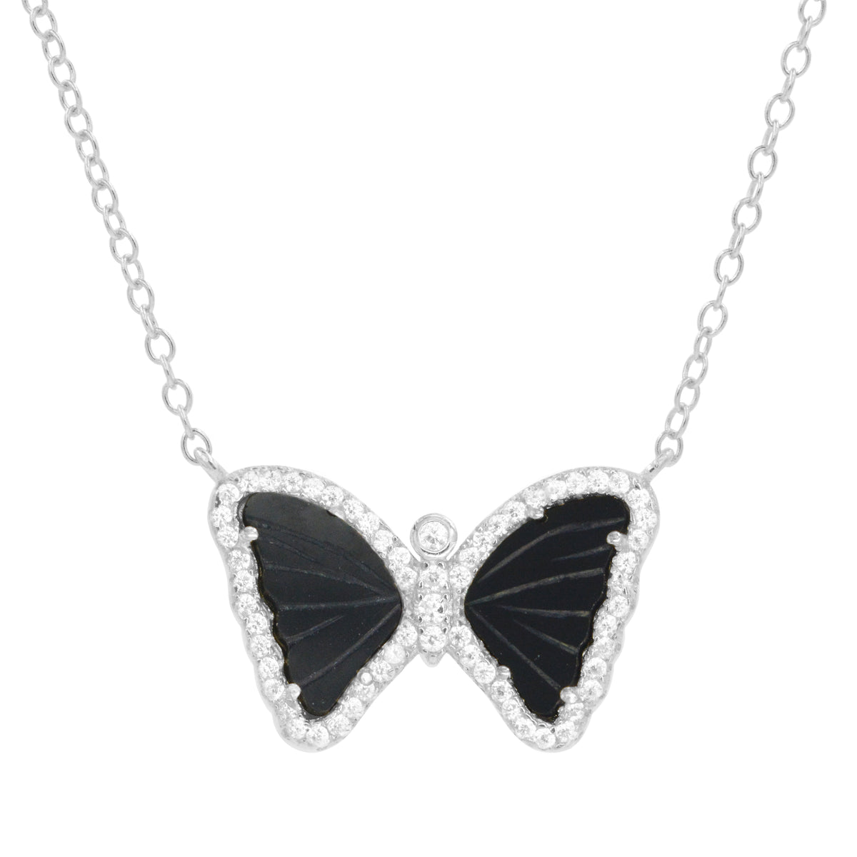 Mini Butterfly Necklace in Black Onyx