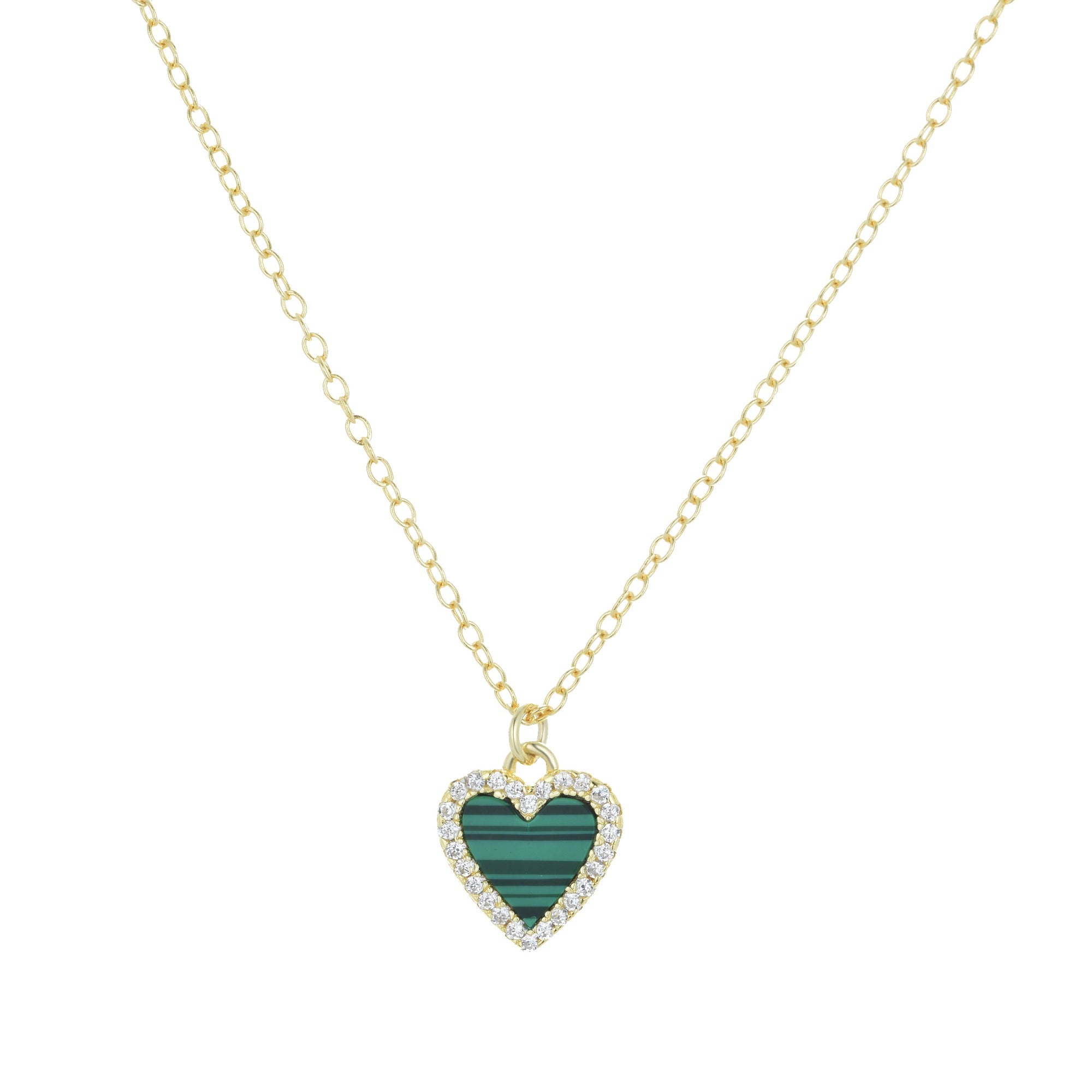 Mini Malachite Heart Necklace With Crystals - KAMARIA