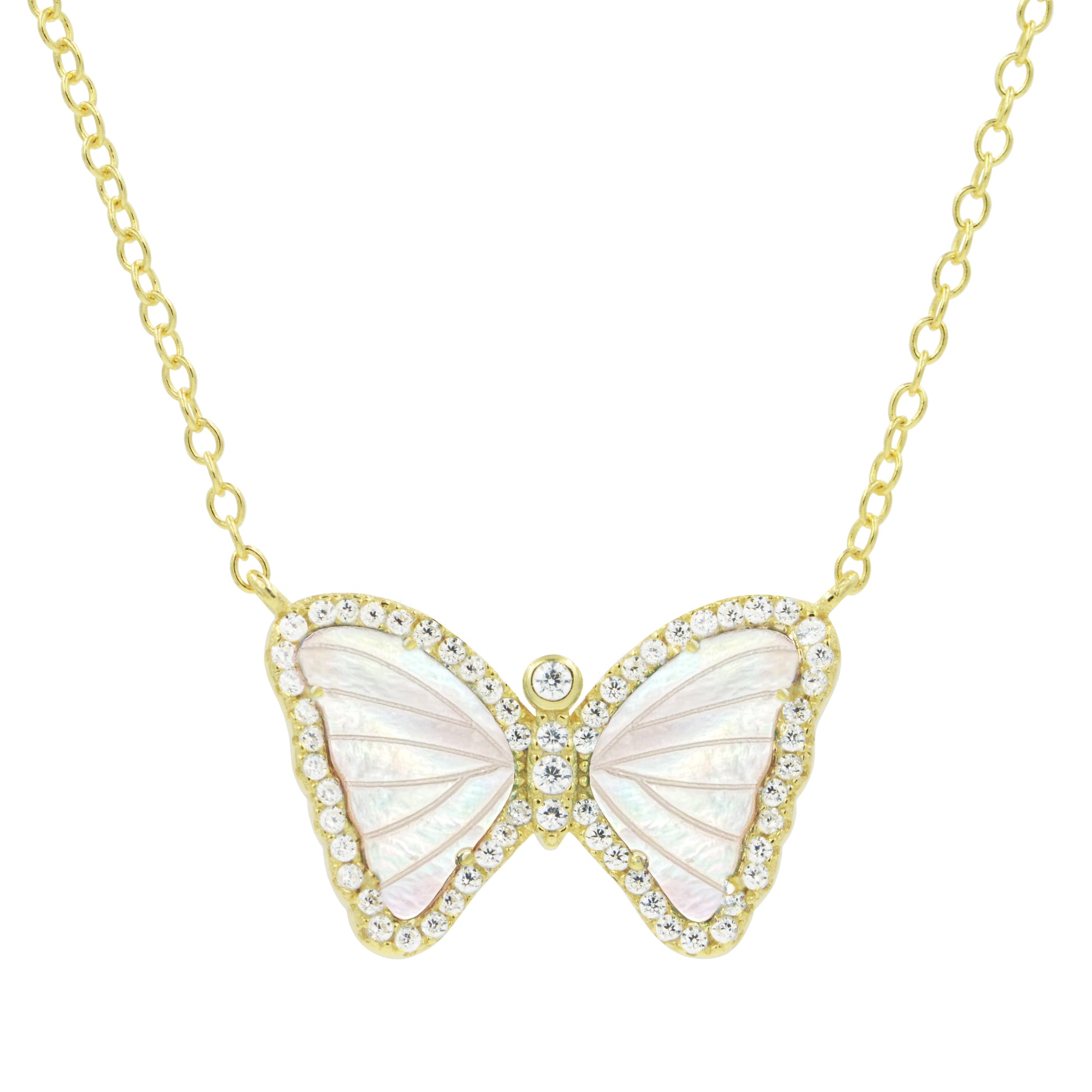 Mini Butterfly Necklace in White Pearl