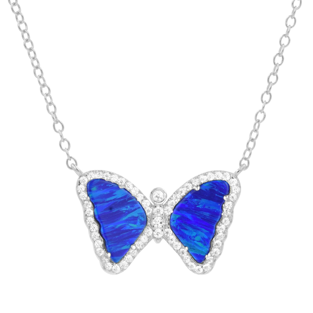 mini opal butterfly necklace indigo blue silver