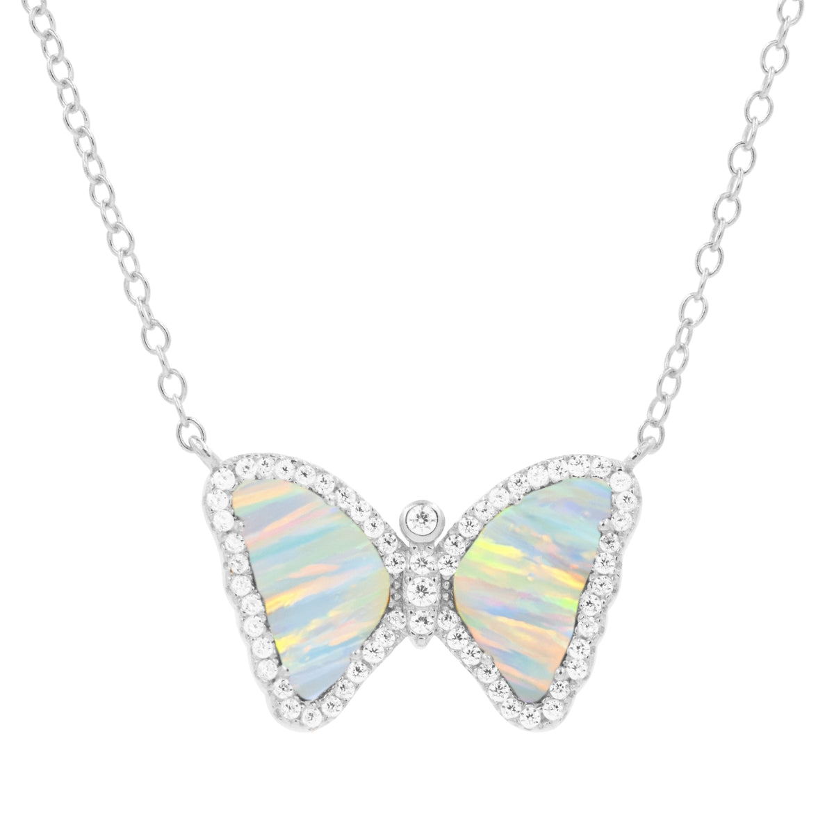Mini opal butterfly necklace in white silver