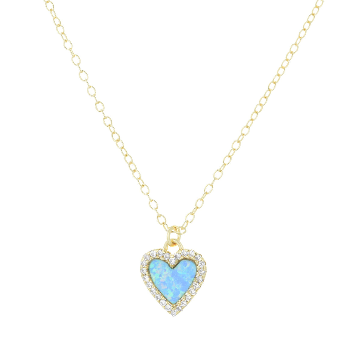 mini opal heart necklace with crystals light blue opal gold