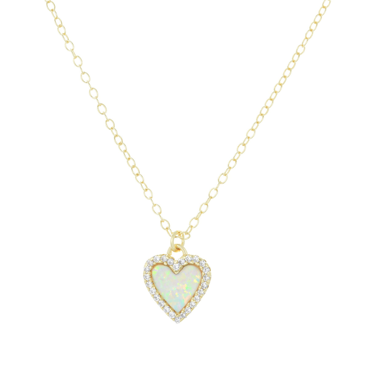 mini opal heart necklace with crystals white opal gold