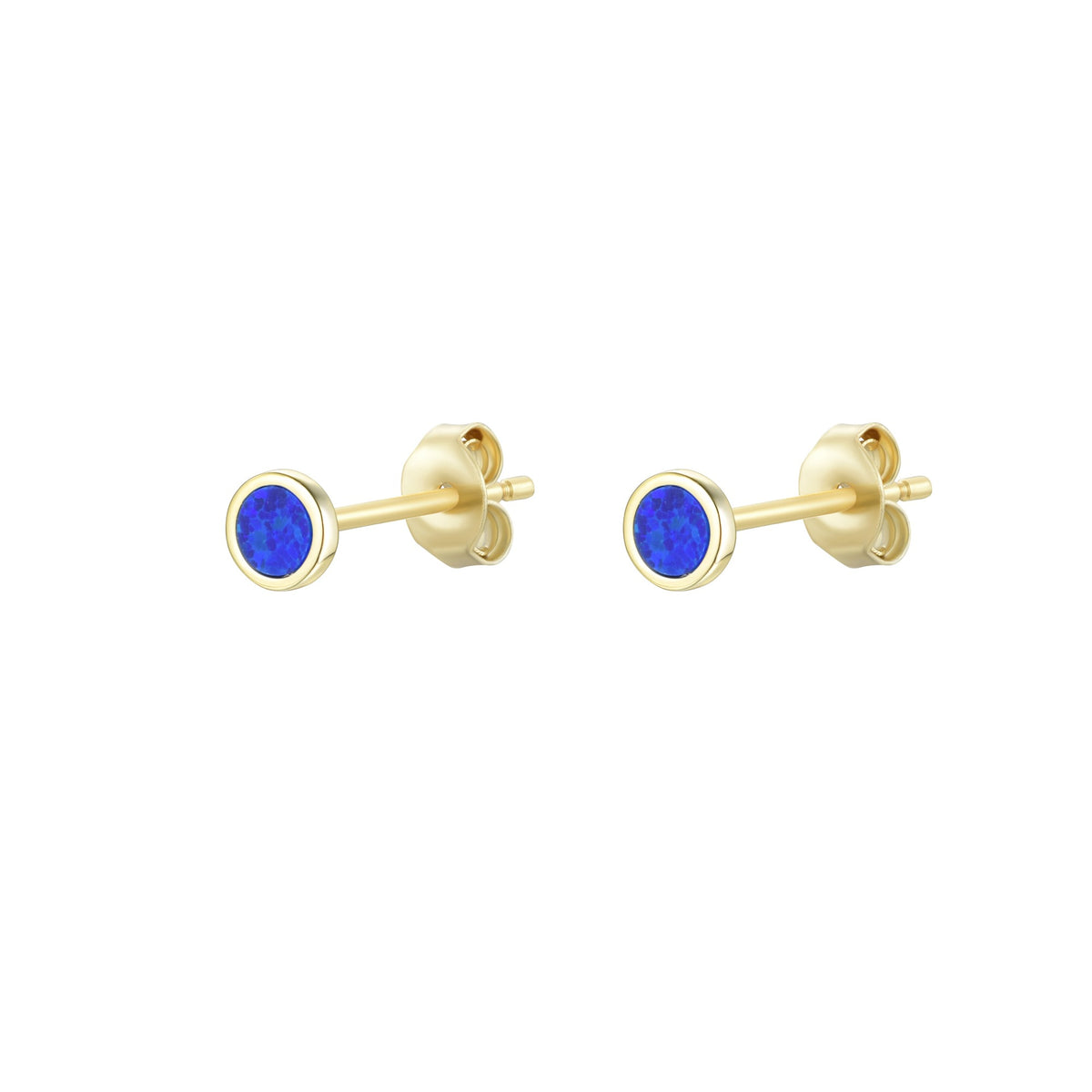 Mini opal stud earrings in blue indigo gold
