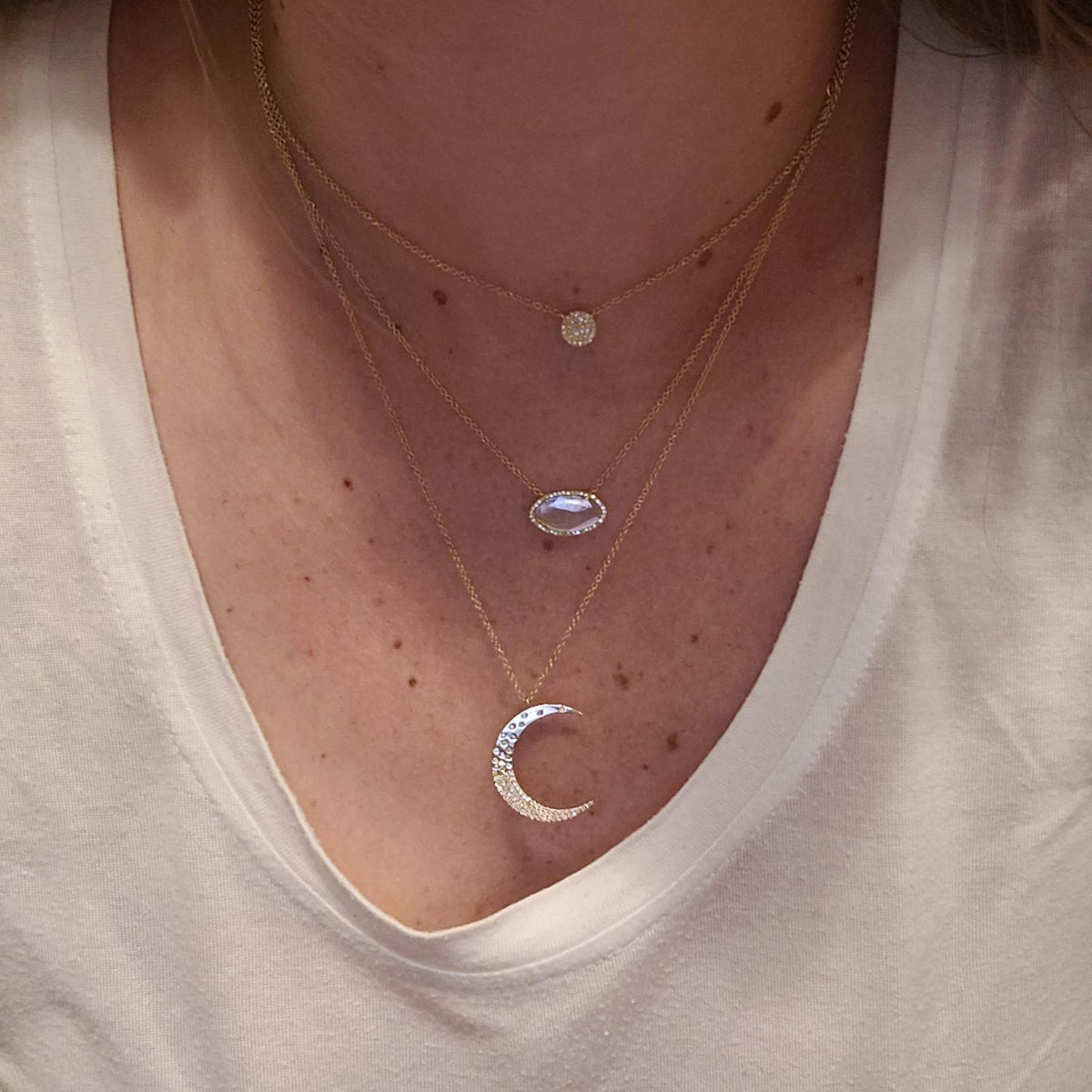 Mini Diamond Pave Disk Necklace in 14k Gold