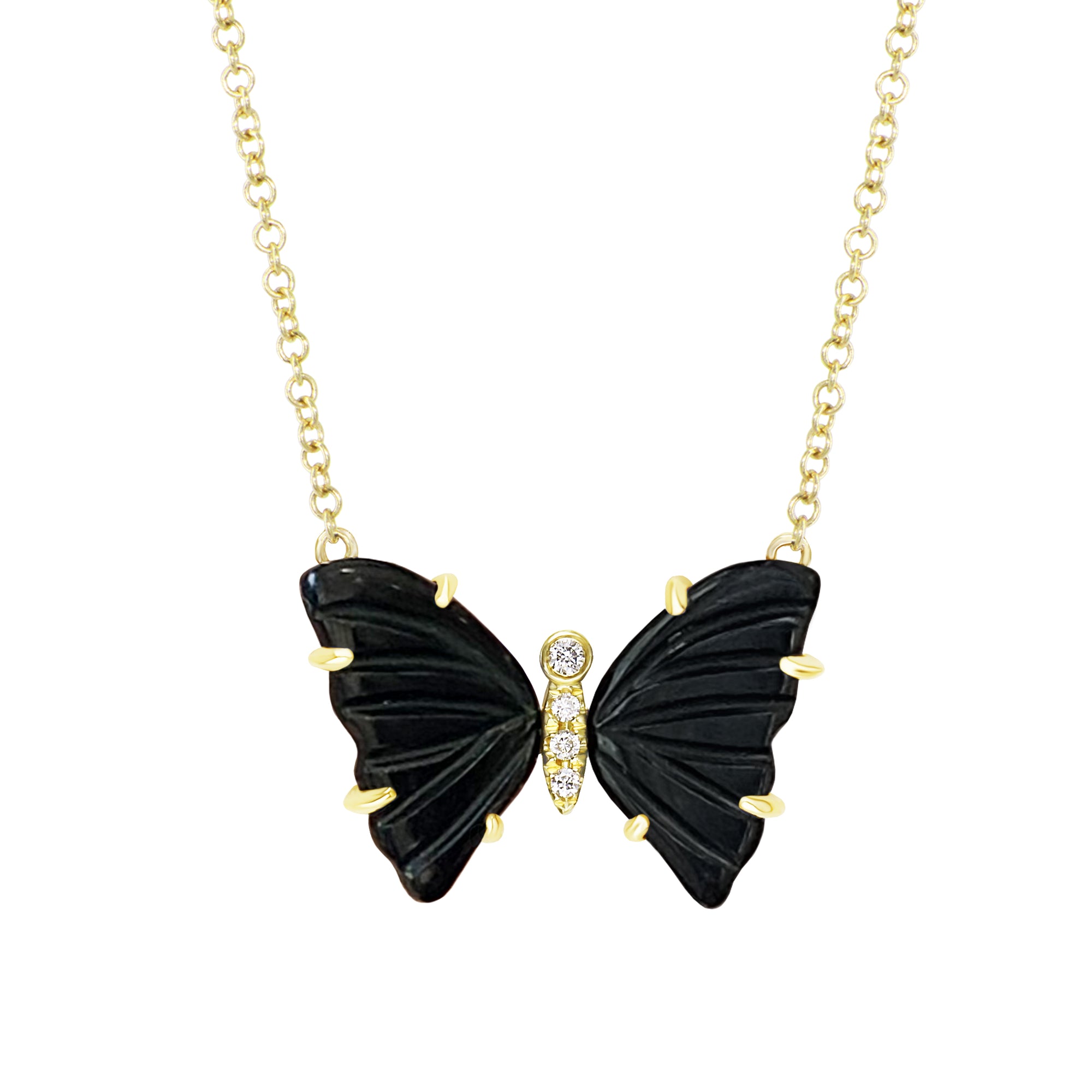 mini pronged butterfly necklace in black onyx