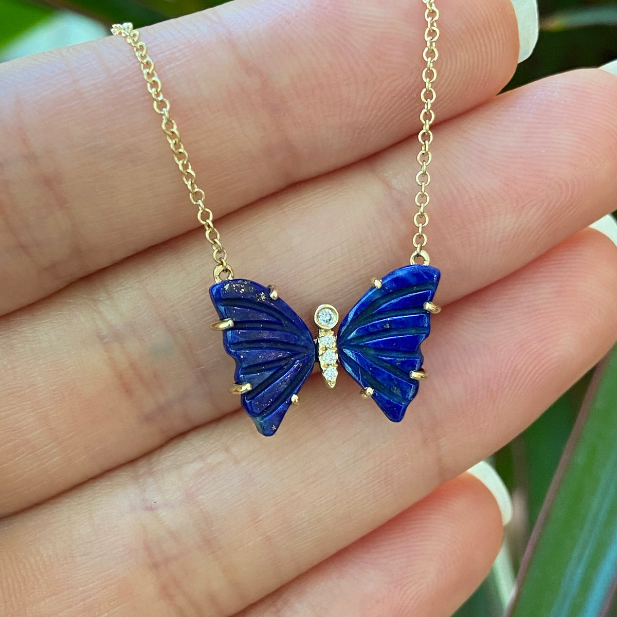 mini pronged butterfly necklace in blue lapis lifestyle