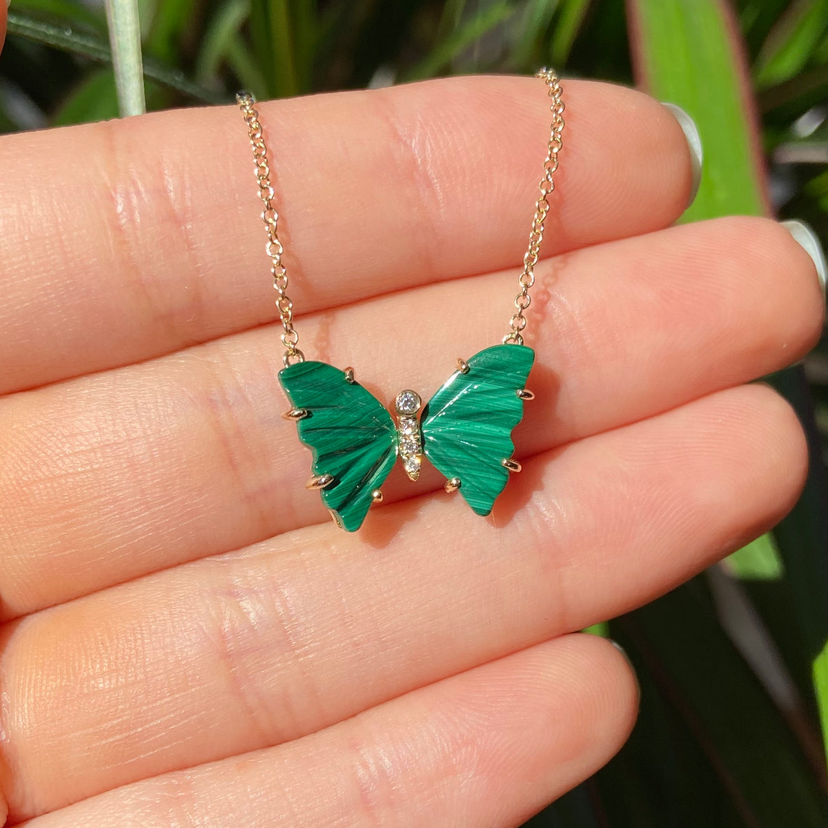 mini pronged butterfly necklace malachite