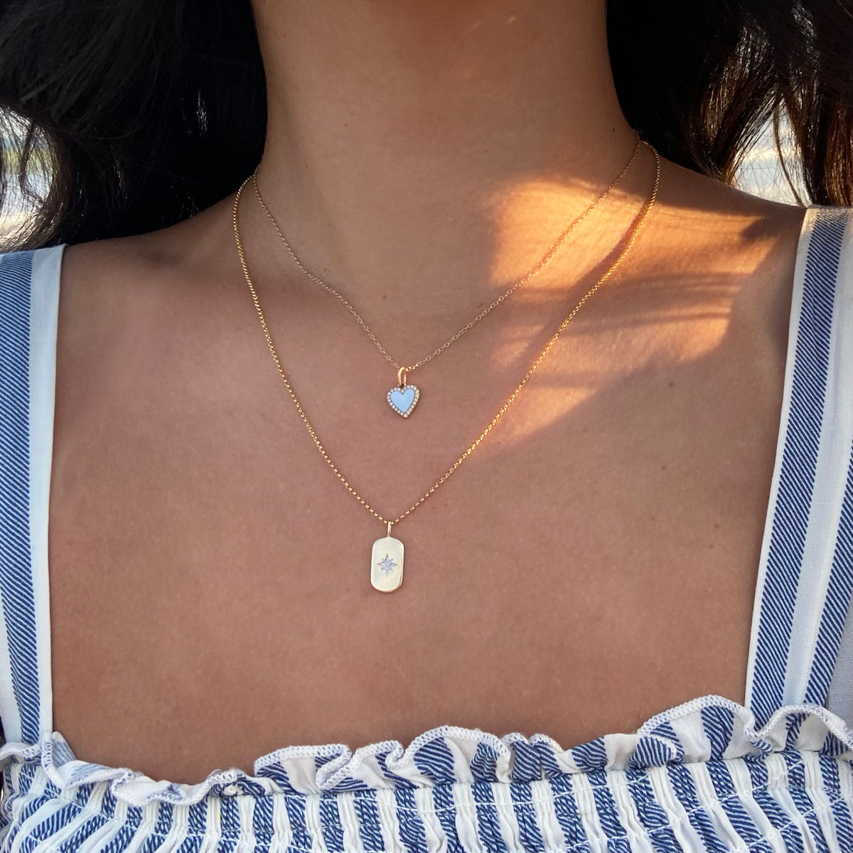 mini star diamond dogtag and pearl heart necklace
