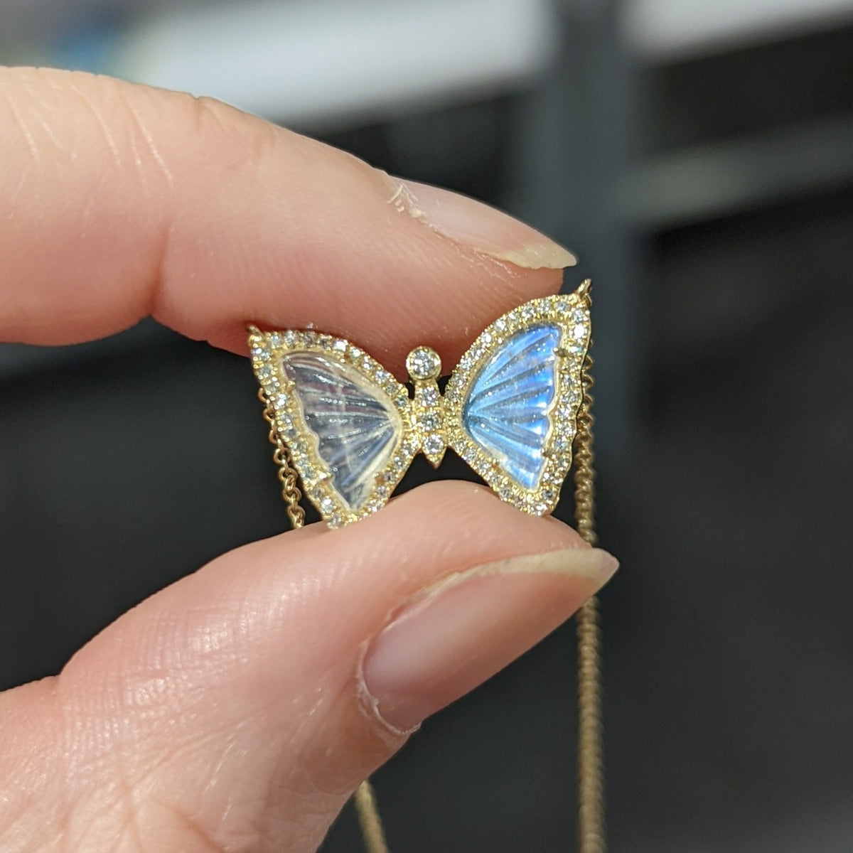 Mini Moonstone Butterfly Necklace with Diamonds