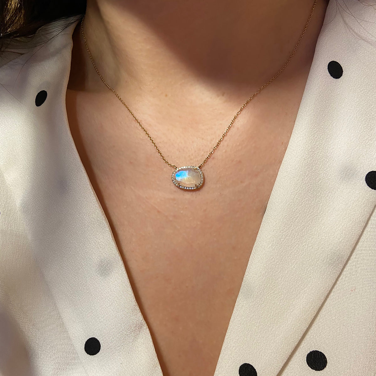 Moonstone Organic Shape Gemstone Necklace With Diamonds in 14k Gold