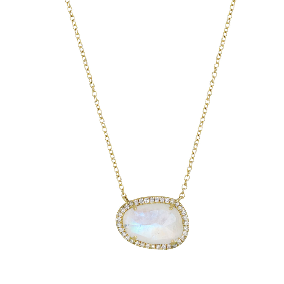 Moonstone Organic Shape Gemstone Necklace With Diamonds in 14k Gold