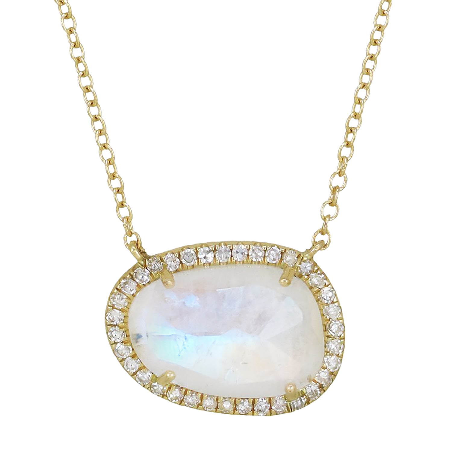 Moonstone Organic Shape Gemstone Necklace With Diamonds in 14k Gold