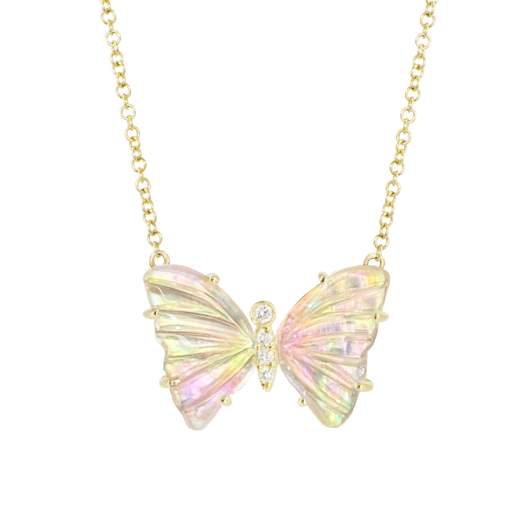 Multicolored Pearl Butterfly Necklace with Diamonds and Prongs