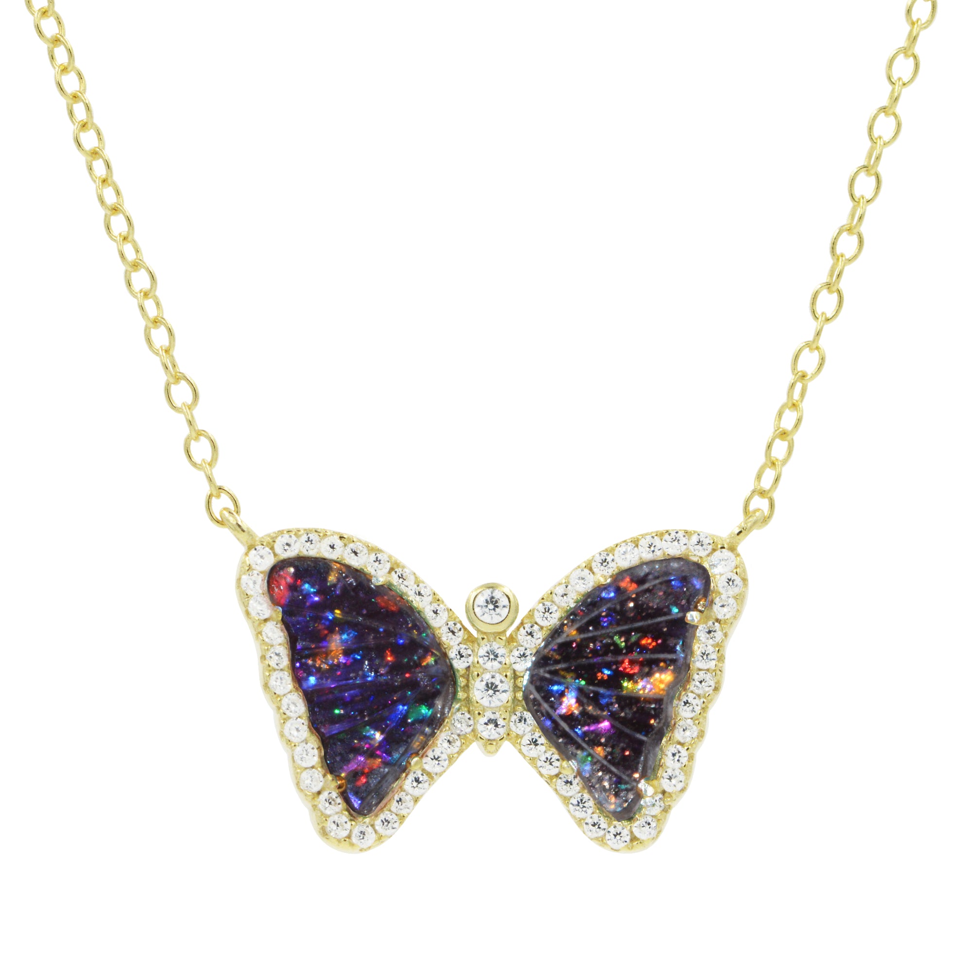 nasa galaxy inspired celestial butterfly necklace in gold