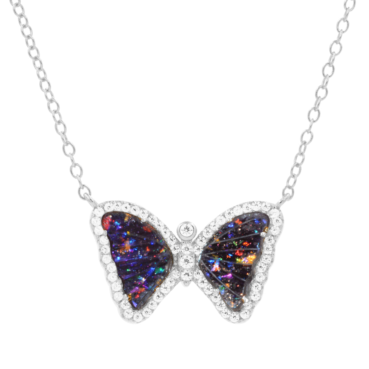 nasa galaxy inspired celestial butterfly necklace in silver