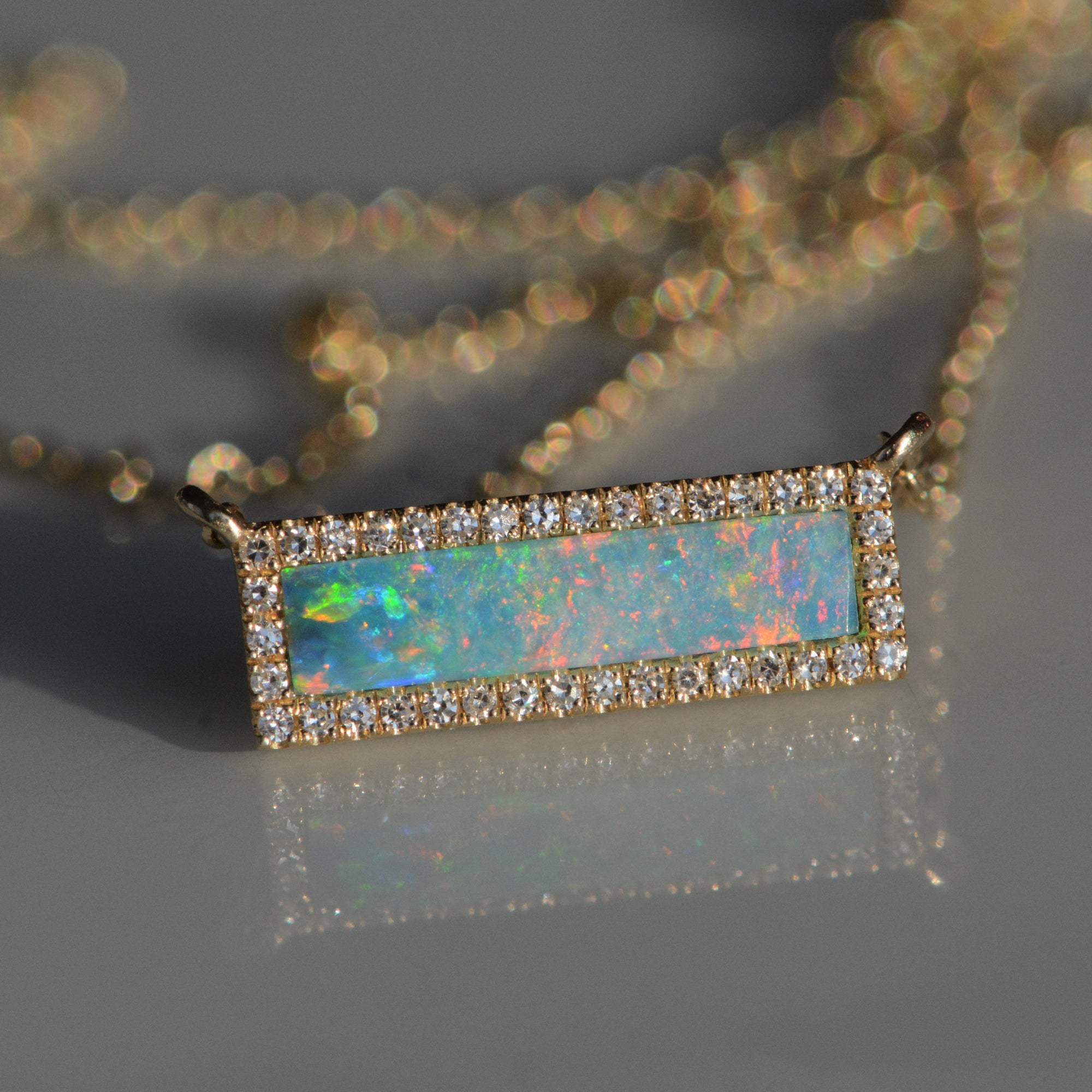 reflection opal bar necklace with diamonds