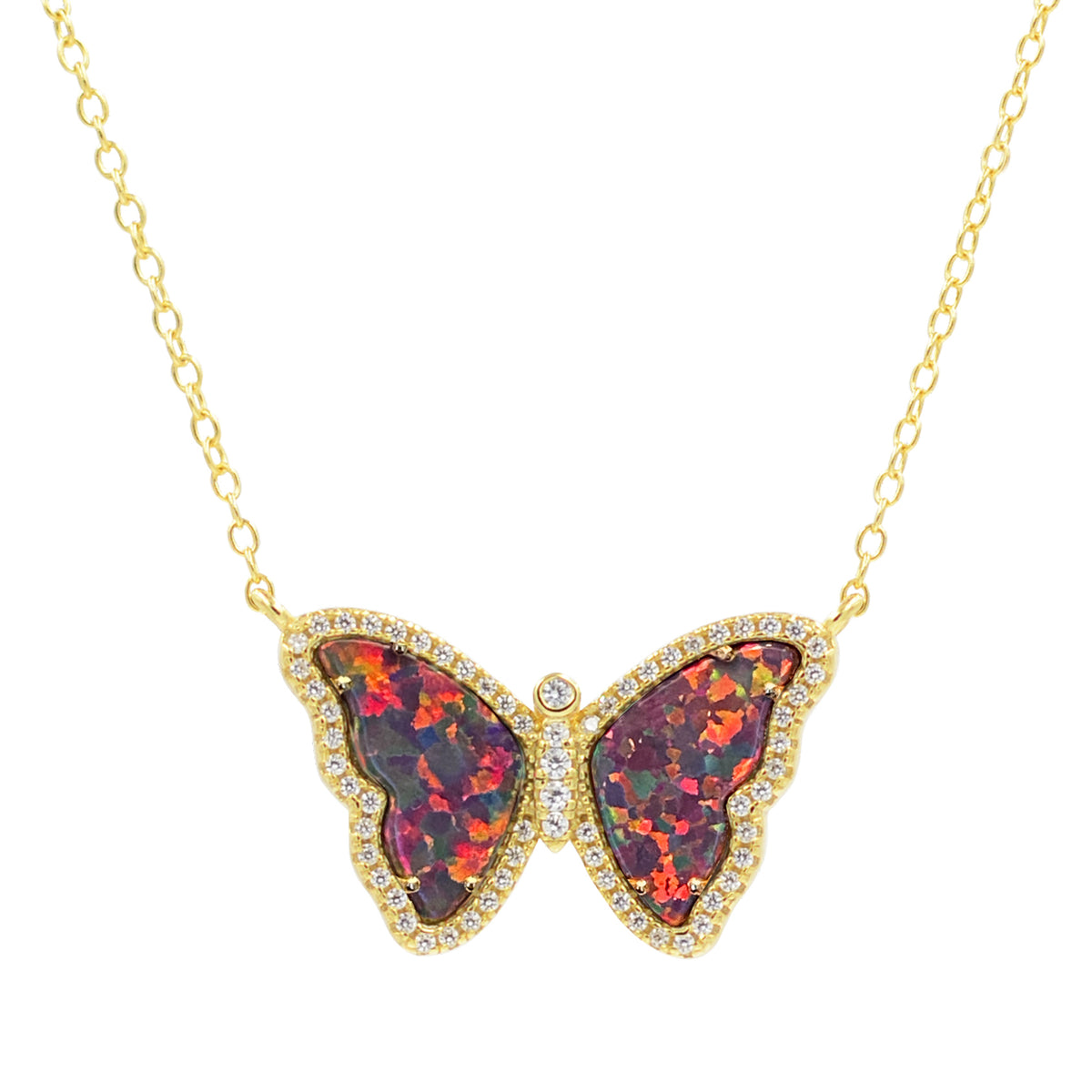 opal butterfly necklace with crystals black opal gold