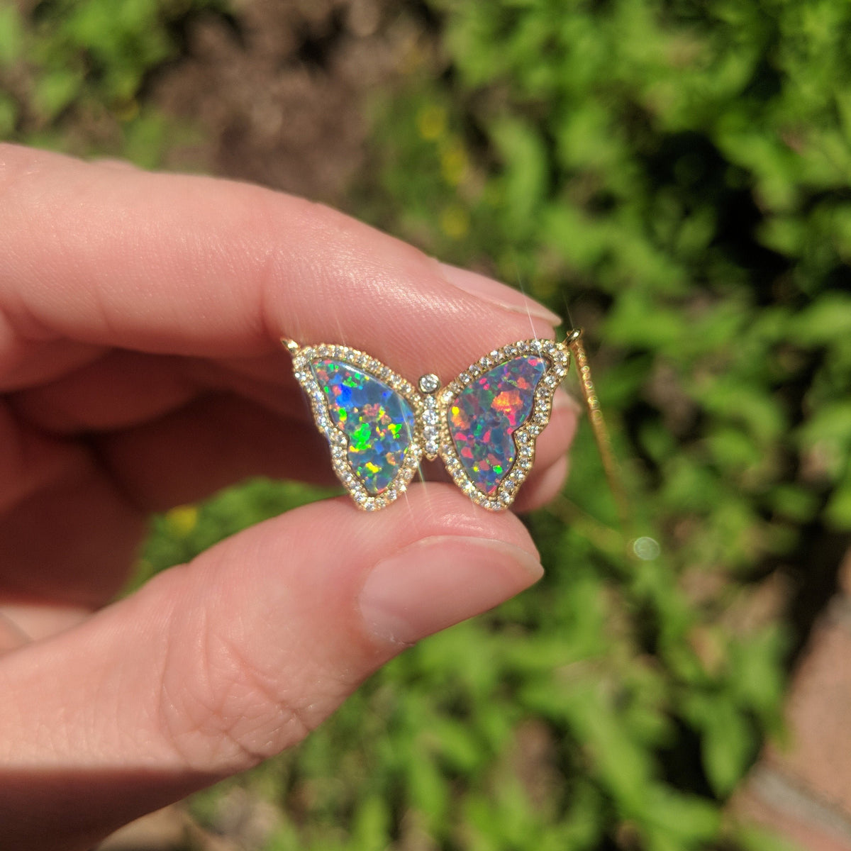 Opal Butterfly Necklace With Crystals in Black Opal Sparkle