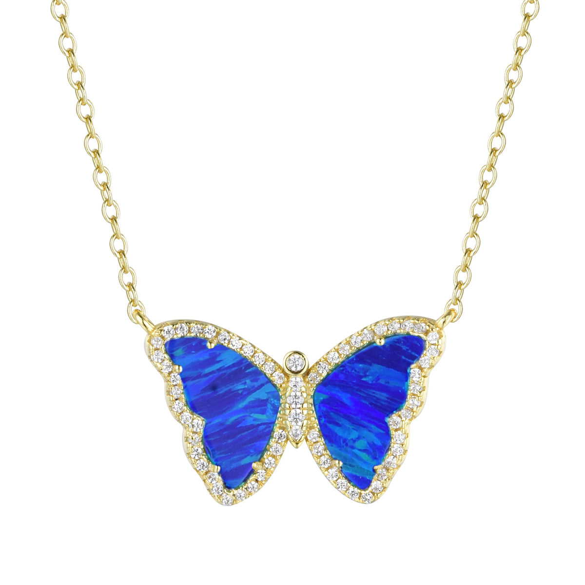 opal butterfly necklace with stripes indigo blue gold