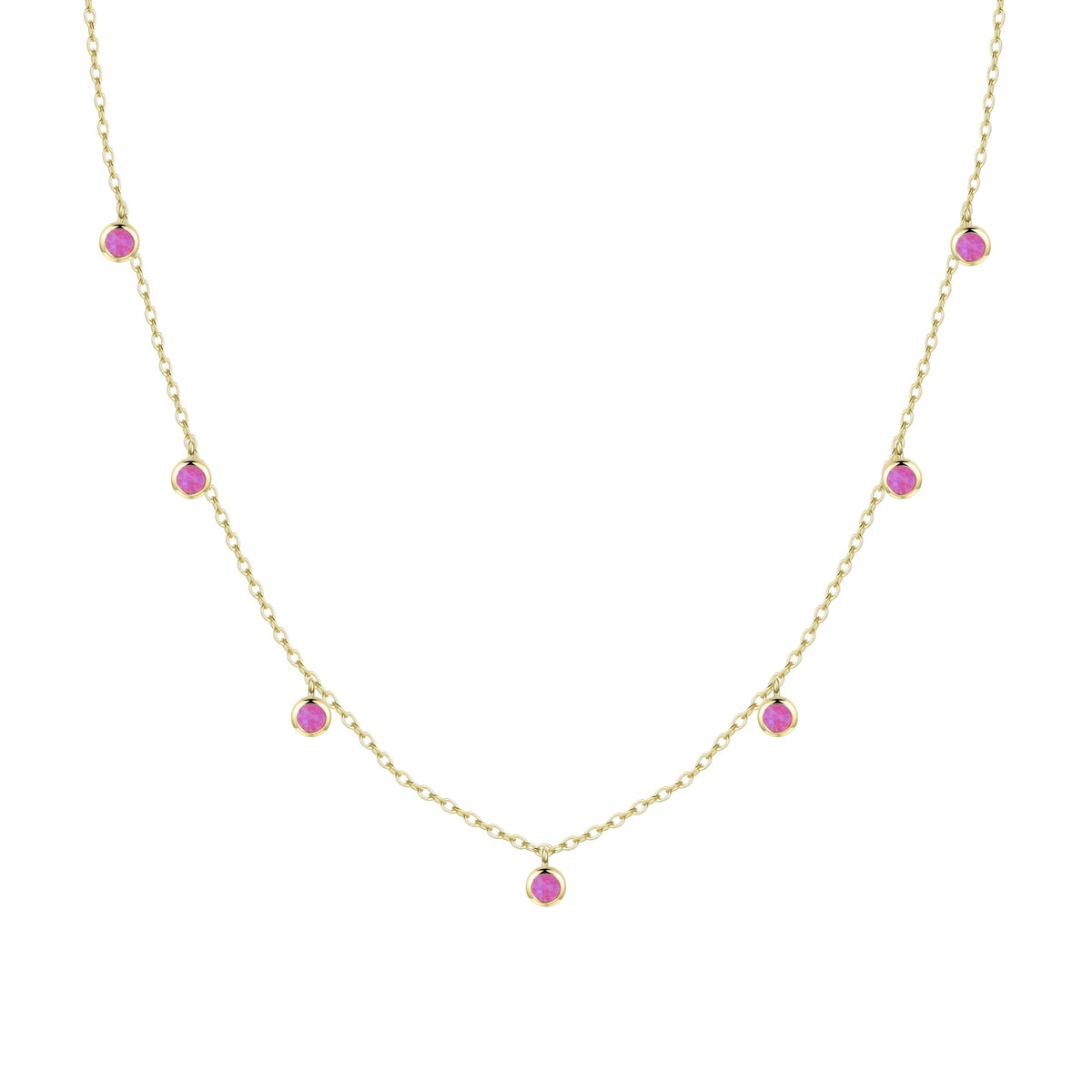 Opal dew drops reversible layering necklace fuschia opal gold