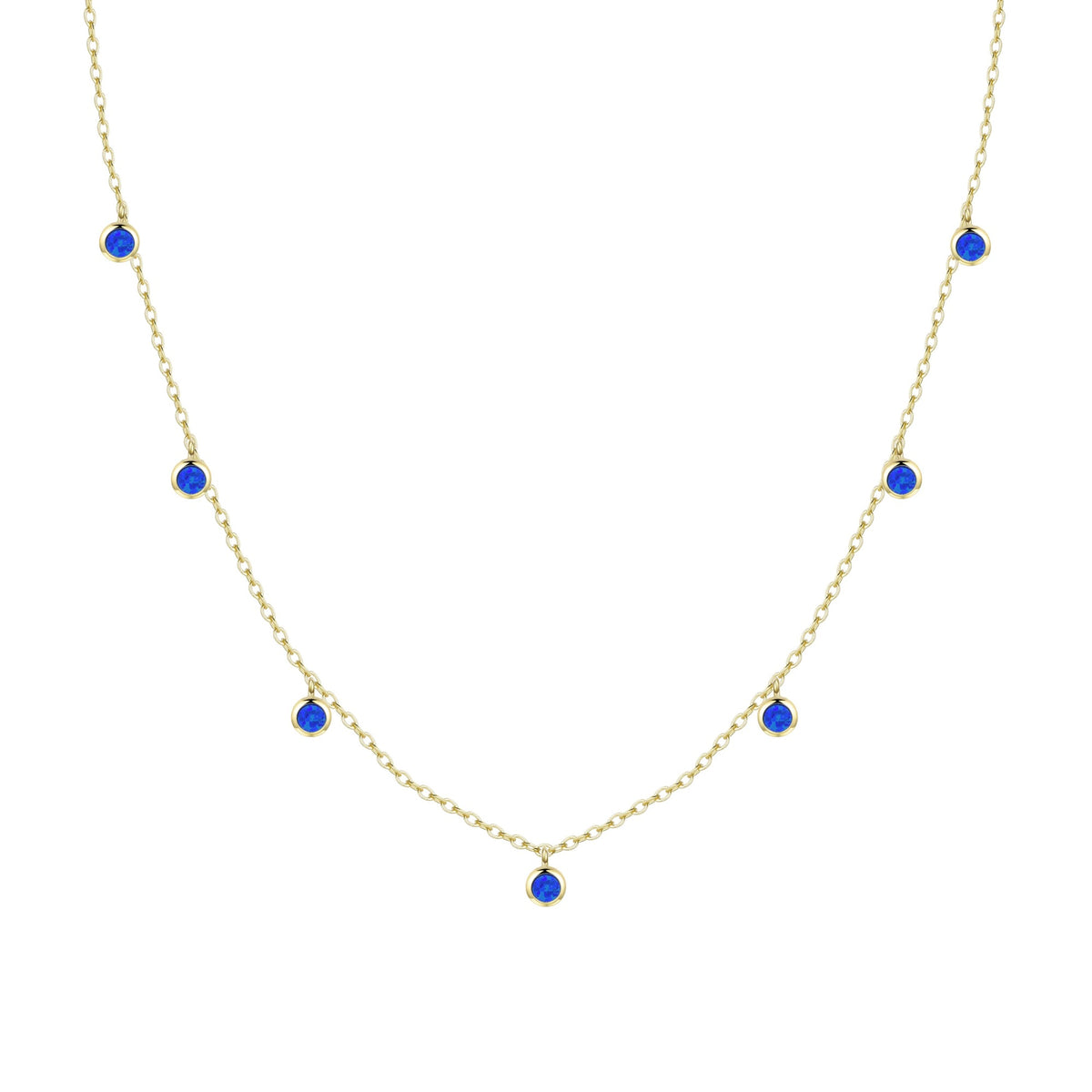 Opal dew drops reversible layering necklace indigo blue gold