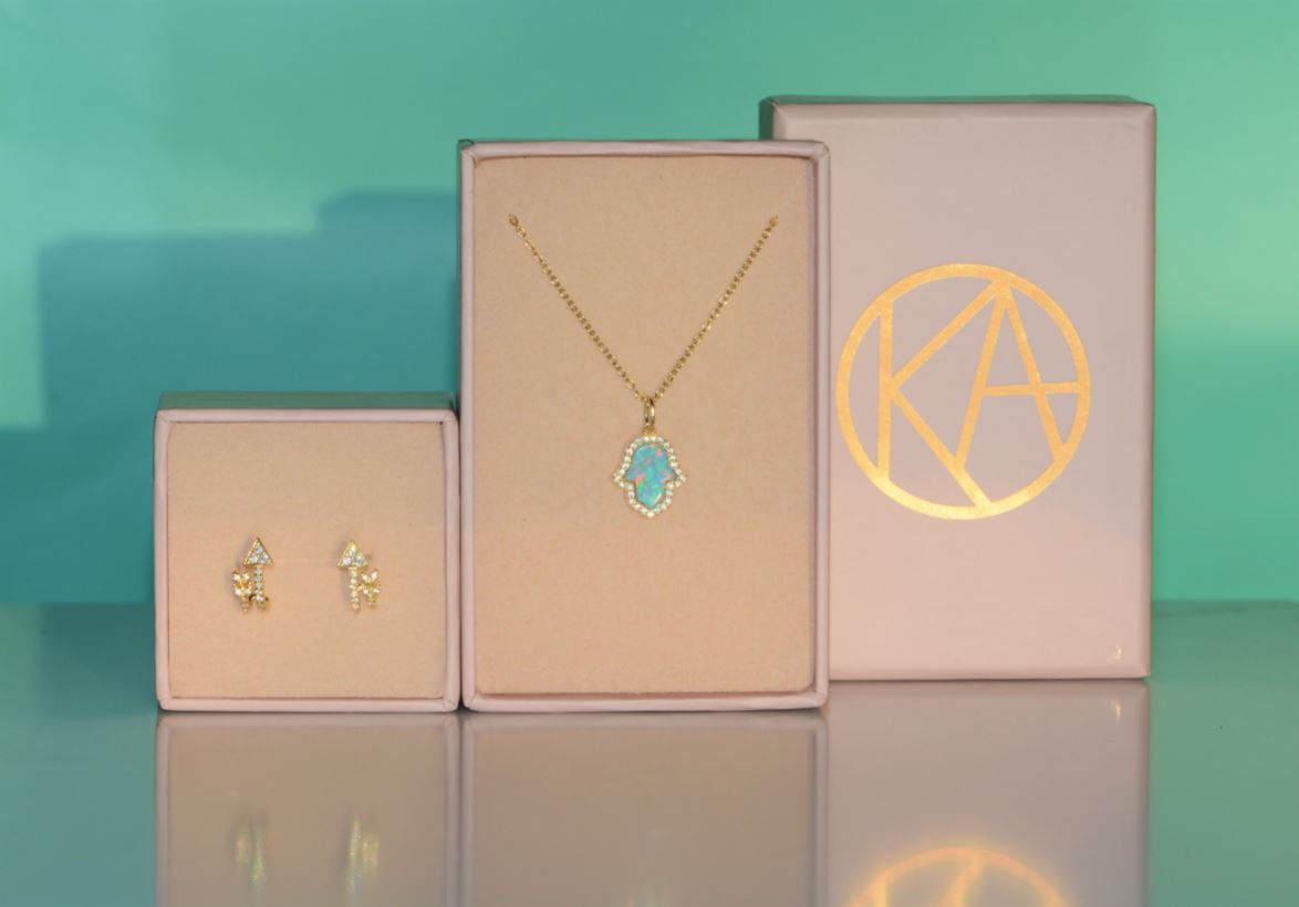 Gift Set | Opal Hamsa Necklace + Arrow Huggie Earrings