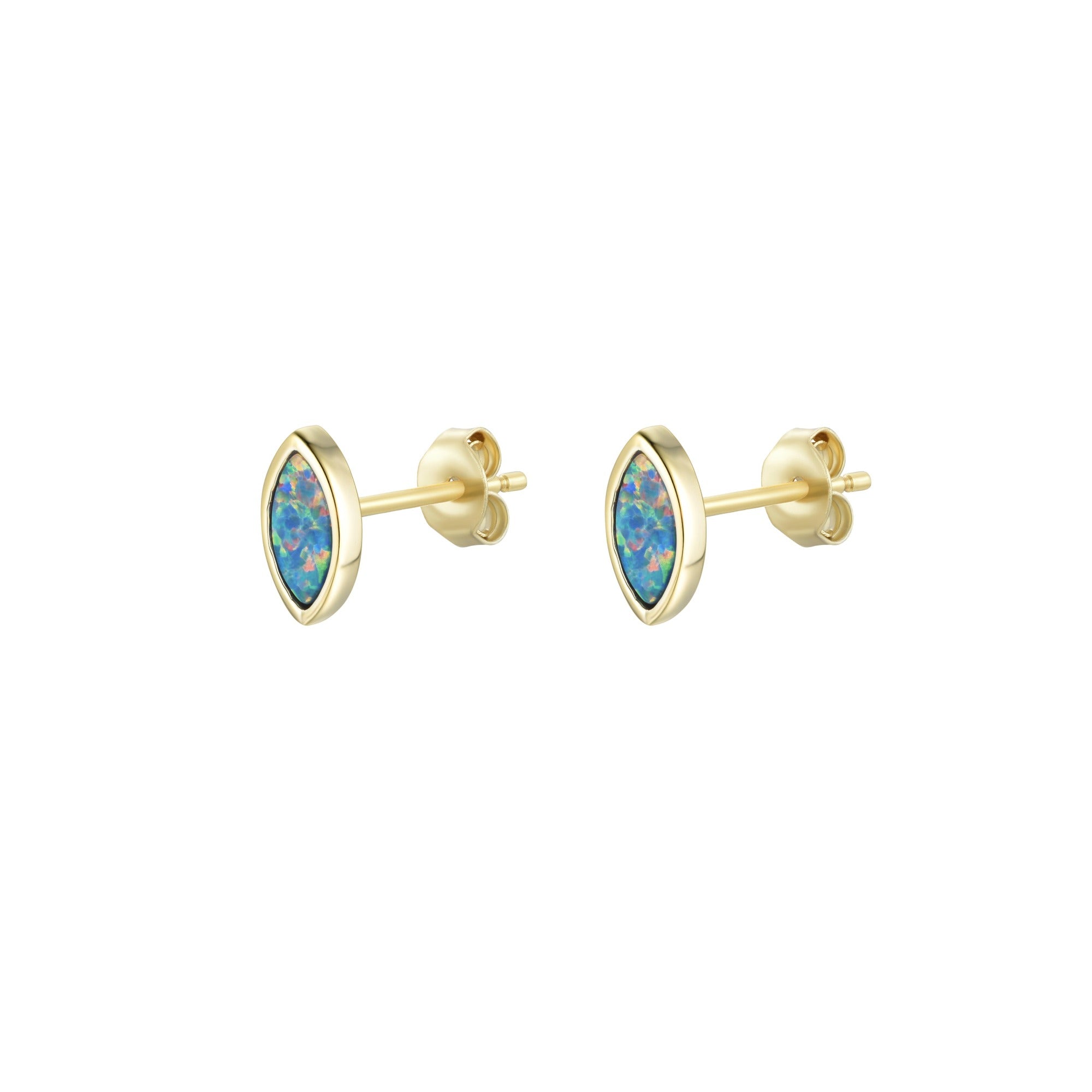 opal marquise stud earrings in black gold