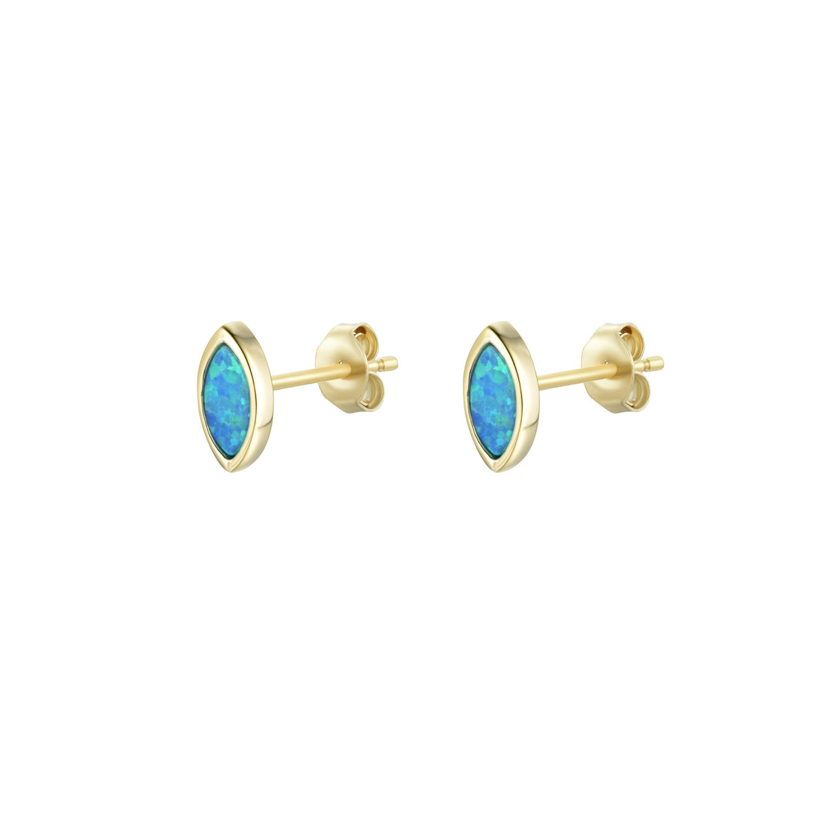 opal marquise stud earrings in blue green gold
