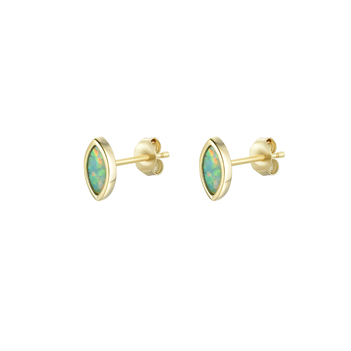 opal marquise stud earrings in light green gold