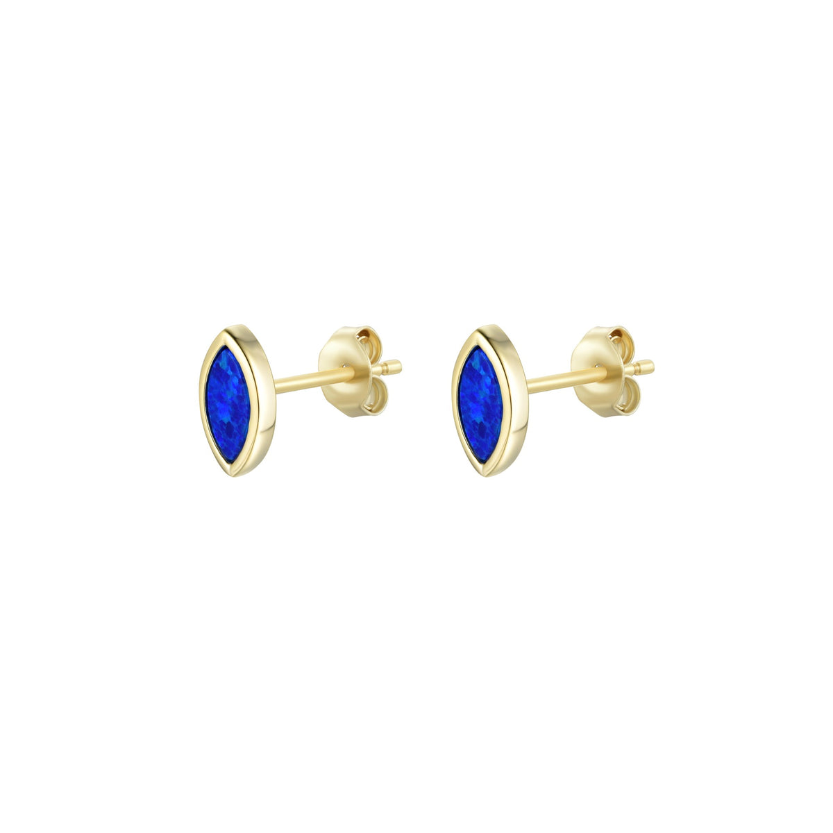 opal marquise stud earrings in indigo blue gold