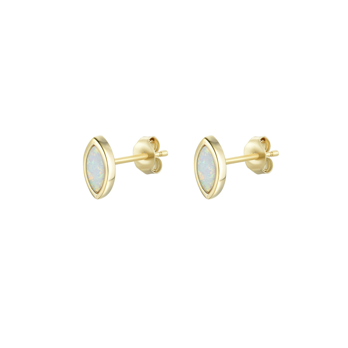 opal marquise stud earrings in white gold
