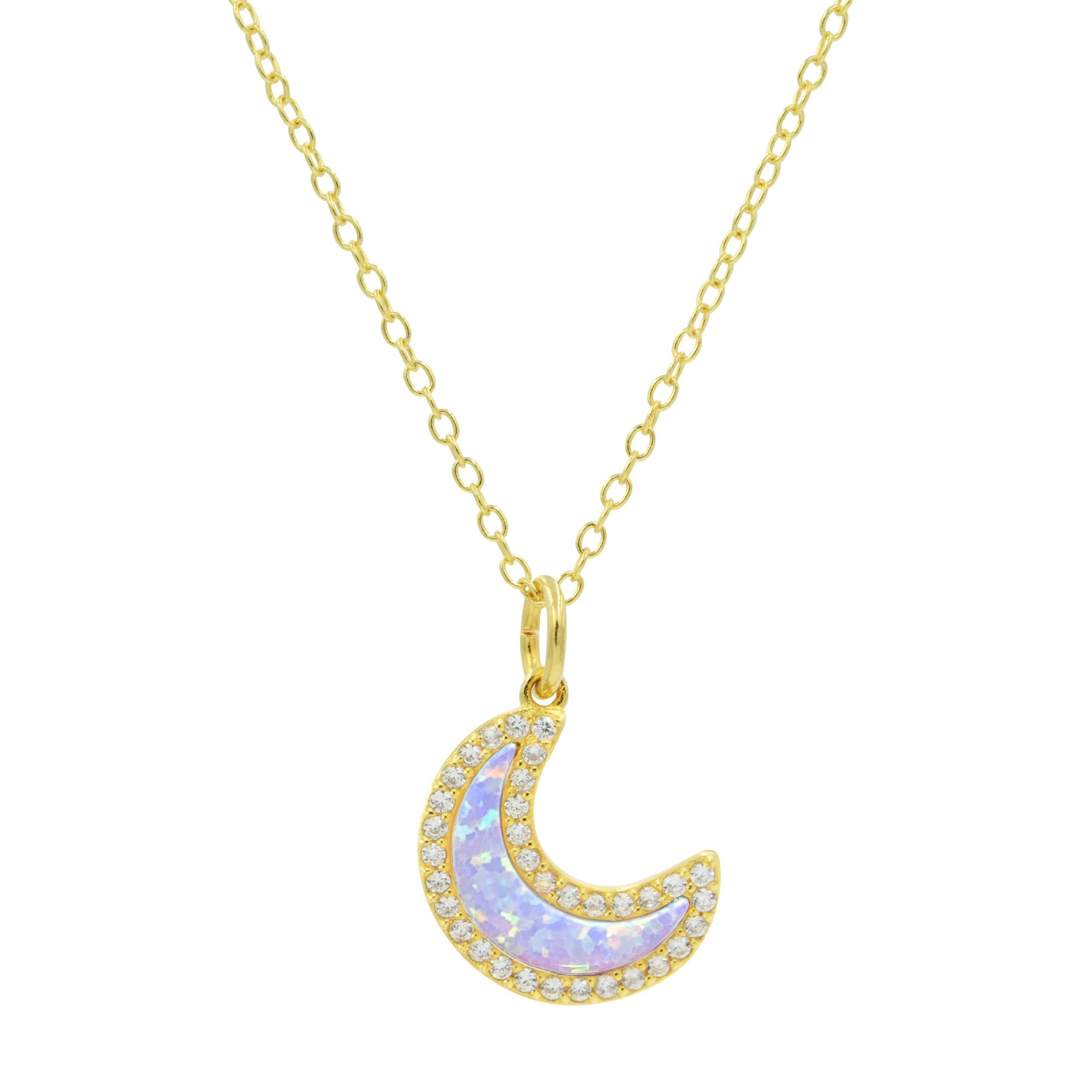 Crescent Moon Necklace with Opal and CZ – local eclectic