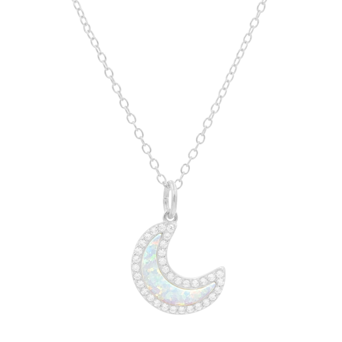 opal moon necklace in white opal silver