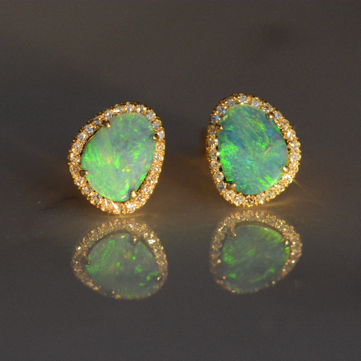 Diamond Opal Pebble Stud Earrings